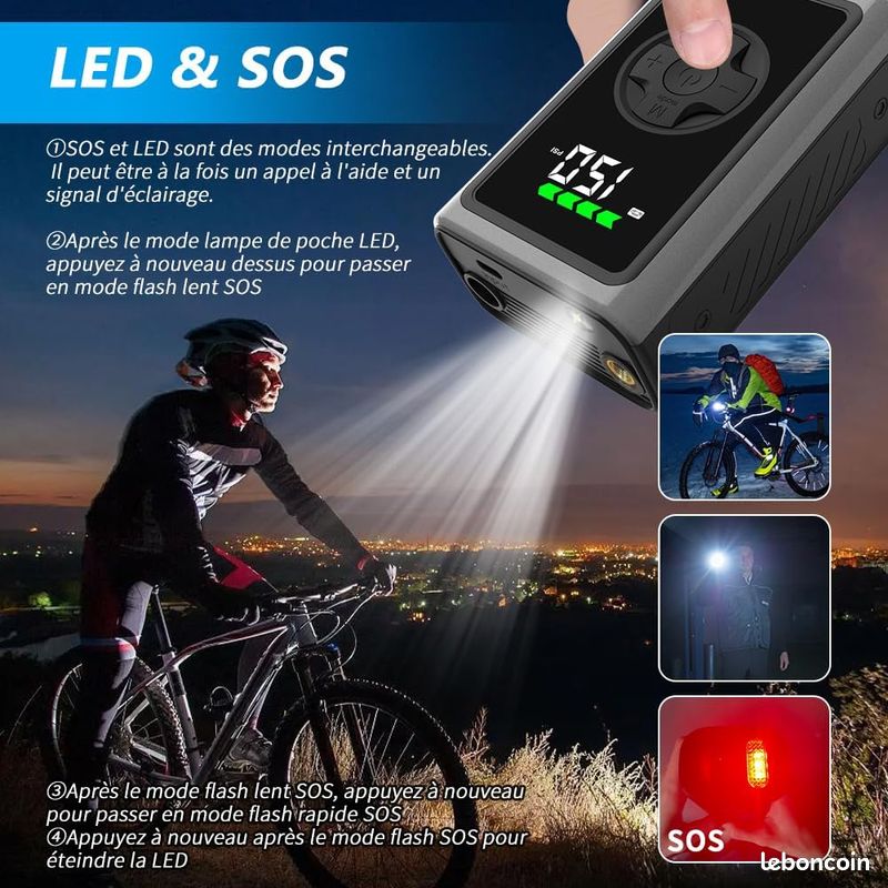 Mini Compresseur D'air Portable - Avec Lampe Torche Et Batterie Rechargeable - Pour Voiture Et Vélo - Neuf
