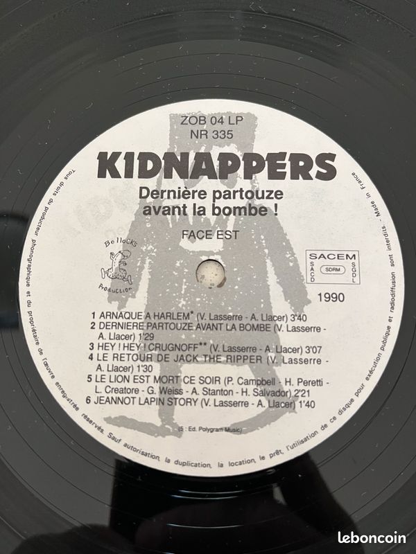Disque Vinyl LP (33t) KIDNAPPERS "Dernière Partouze avant la Bombe" Pressage original FR 1990 - rare - Rock alternatif - Punk (image 3)