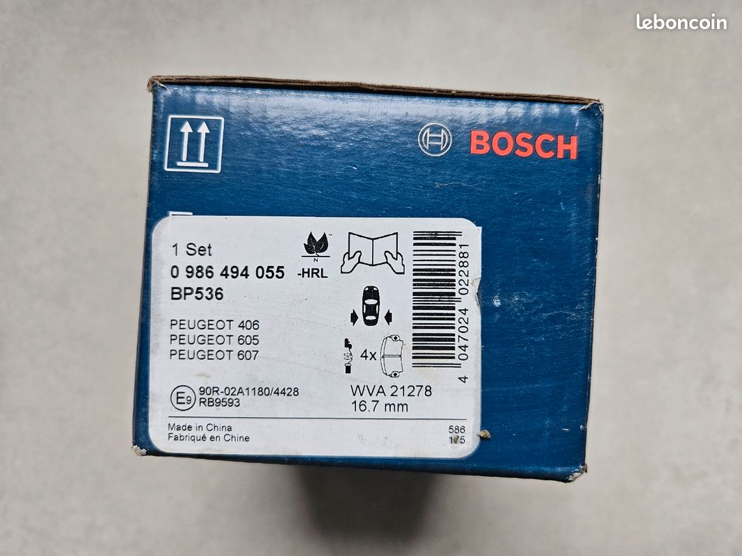 Plaquettes de frein arrière bosch neuves – peugeot 406 / 605 / 607 – réf. 0 986 494 055 (bp536) (image 2)