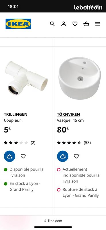 Vasque salle de bain x2 IKEA (image 1)