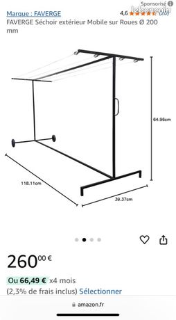 Séchoir Extérieur Mobile FAVERGE Sur Roues 200mm - 15m De Fil Galvanisé - Fabriqué En France