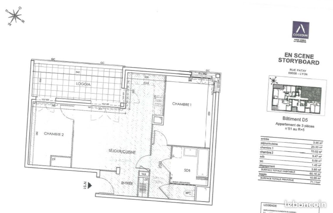 Appartement 3 pièces 61 m² · à Lyon · 61 m² · 980 €/mois