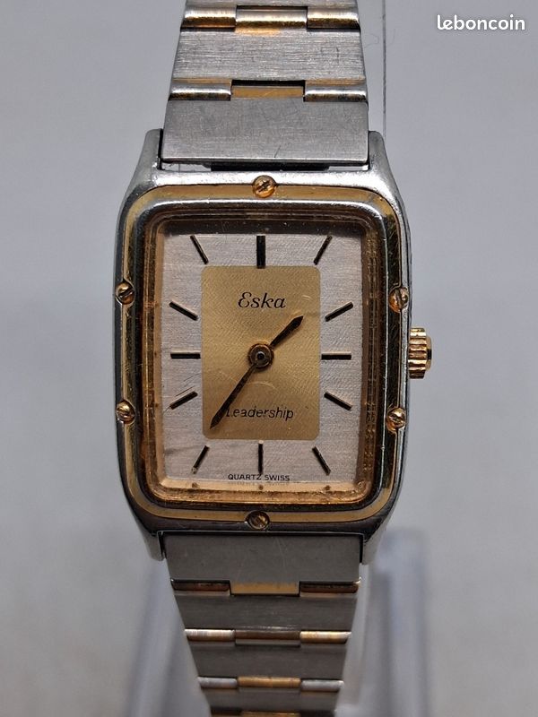 Montre vintage eska leadership dames mécanisme à quartz argenté et dorée bracelet métal d'origine (image 2)