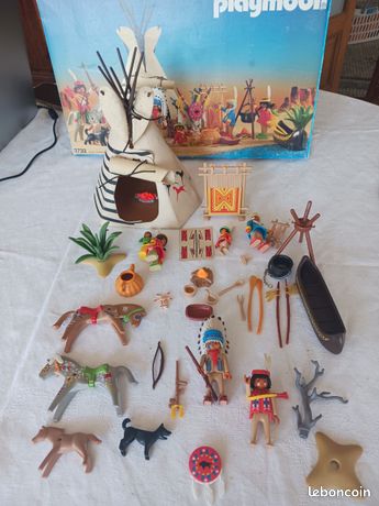 Vieux PLAYMOBIL 3733 – Camp Indien Complet Avec Tipi, Chevaux Et Western
