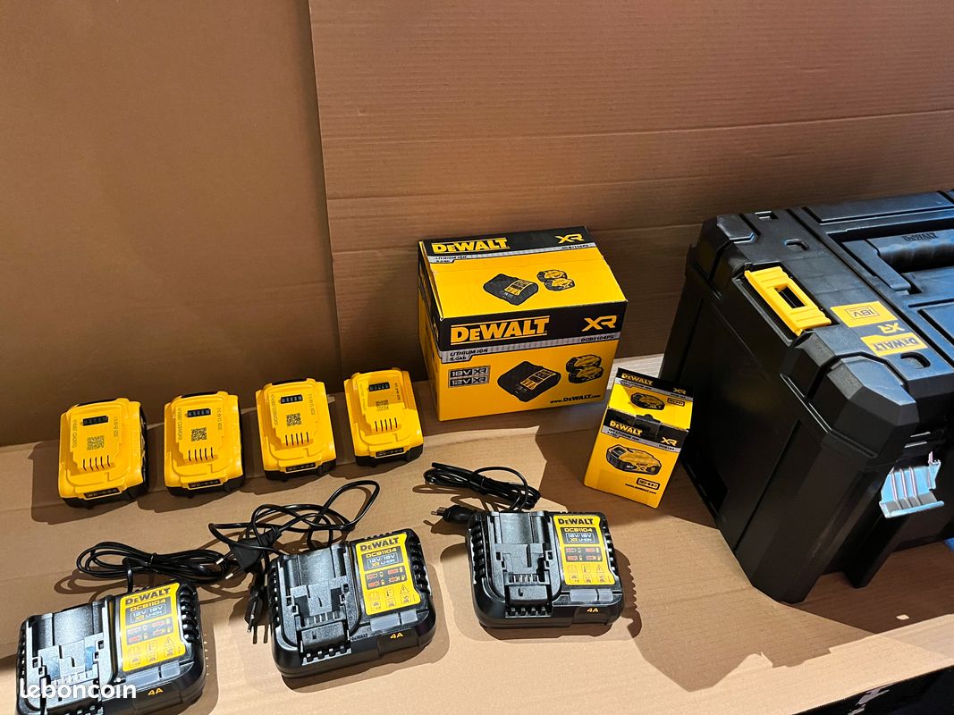 7 batteries Dewalt, trois chargeurs et une grande caisse Stak (image 3)