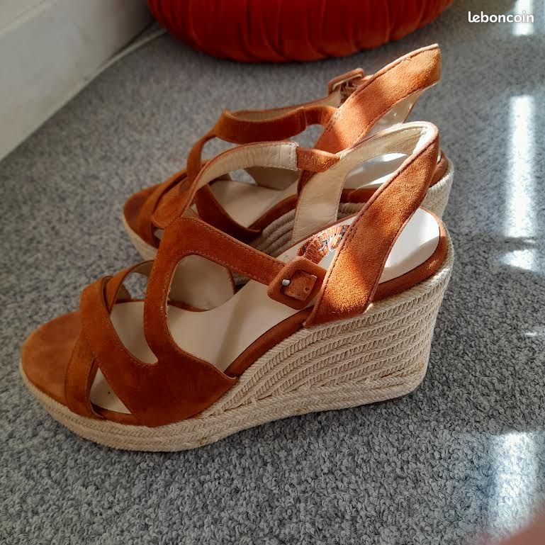 Chaussures femme été Cuir caramel Terracotta T.39 ajourées confortables (image 3)
