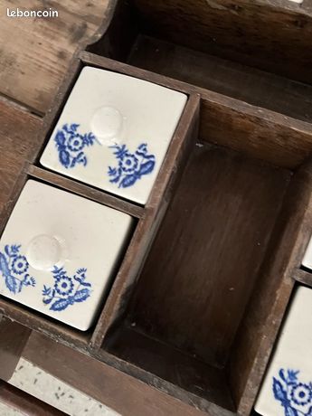 Étagère à épices Vintage Des Années 50 – Porcelaine Crème, Doré Et Bois, 12 Pots