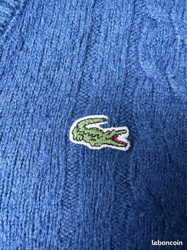 Cardigan Gilet Femme Lacoste Bleu Vintage Taille XL Logo Brodé (image 3)