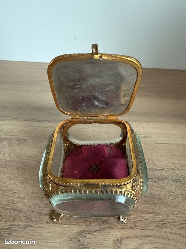 Boîte à Bijoux Vintage Verre Biseauté Et Laiton - époque 1900, Occasion, Décoration Ancienne