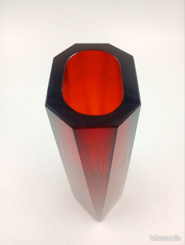 Vase Géode Prisme Facetté Vintage Rouge Rubis Années 60 70 Midcentury Moderniste Space Age (image 17)