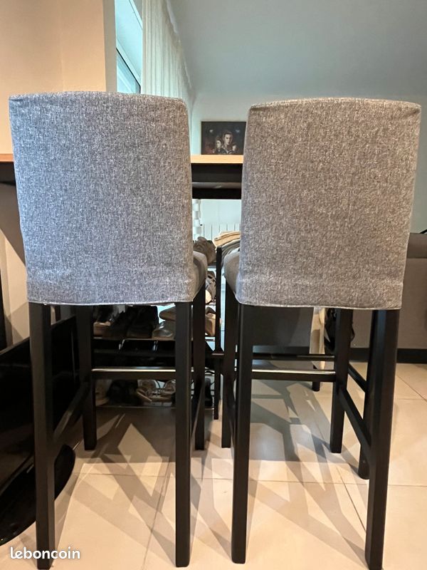 Lot de 2 chaises hautes gris foncé – Pieds bois noir (image 2)
