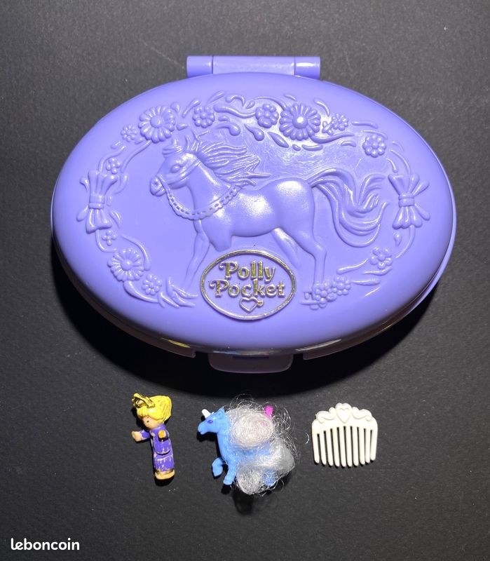 Polly Pocket – Unicorn Meadow Bluebird 1995 – Complet Avec Figurine – Très Bon état
