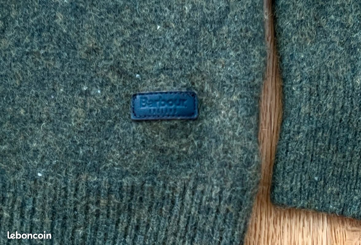 Pull Barbour Homme vert Olive 100% laine coudières marron Taille XS (image 4)