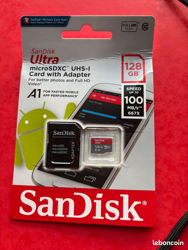 Carte mémoire SANdisk micro SDXC 128Gb avec adaptateur (image 1)