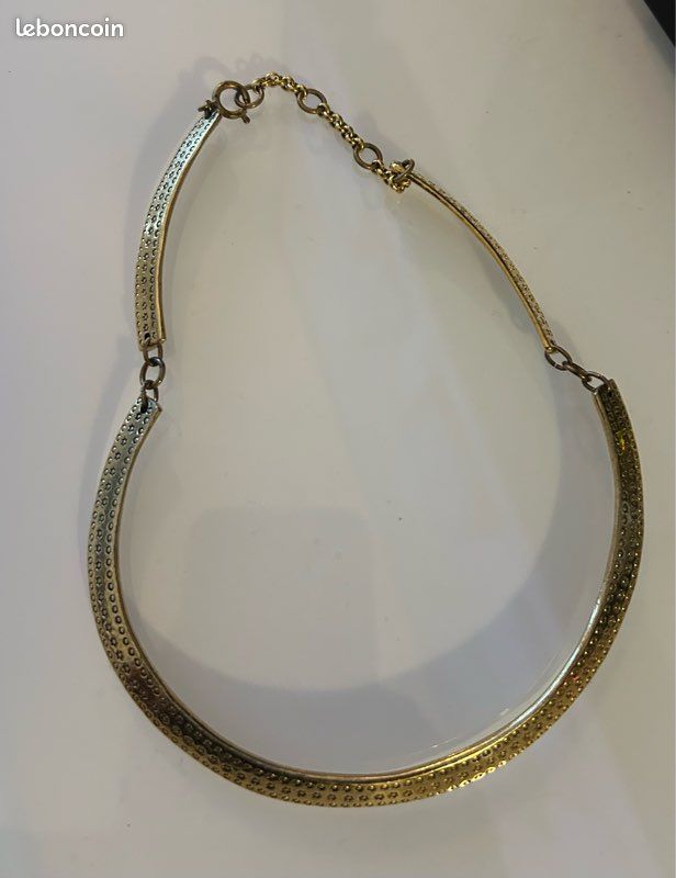 Collier Chaîne Plaqué Or Blanc Vintage – Style Monogramme, Début 1900, Occasion De Collection