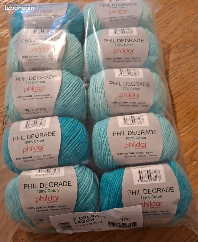 Lot De 10 Pelotes Phildar Bouclettes D'Été - Fil Acrylique/polyamide Vert - Aiguilles 3.5