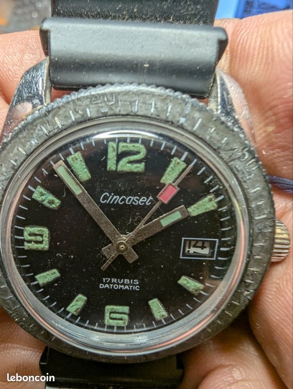 Montre De Plongée Vintage CINCASET Années 60 - Mécanique Manuel Cadran Noir Argenté