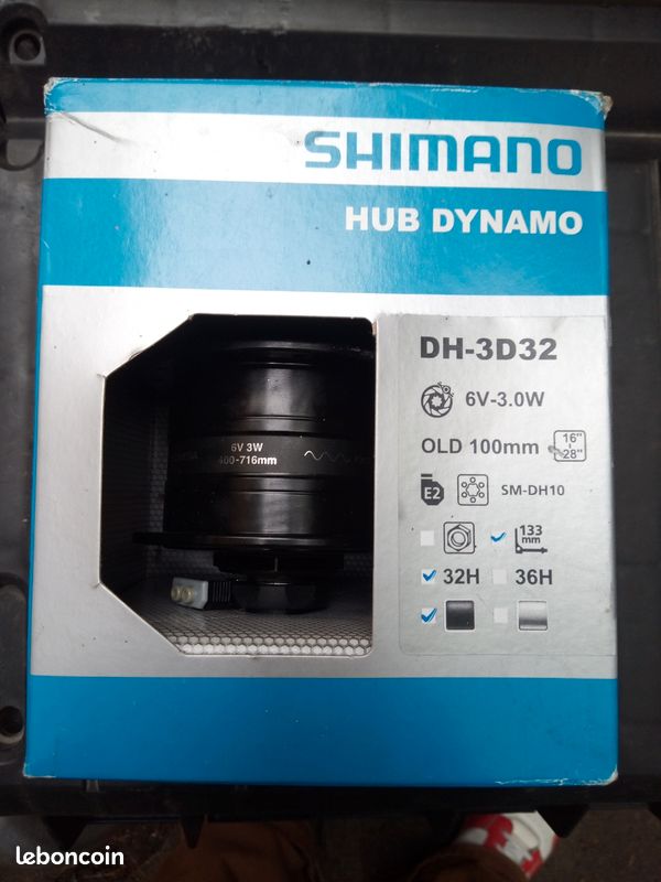 Dynamo Moyeu Shimano DH-C3000 Argent - 32H, 6V-3W, Entraxe 100mm, Neuve