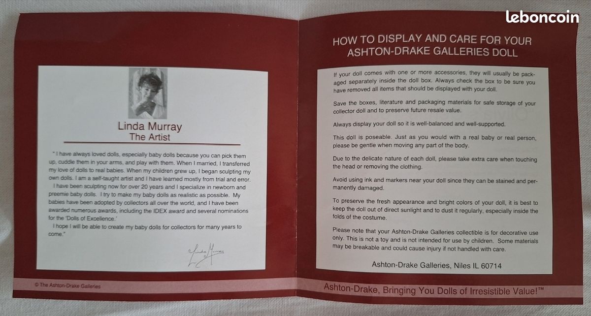 Poupée Ashton-Drake Galleries Olivia's Gentle Touch - Linda Murray - 50 Cm - Certificat Inclus