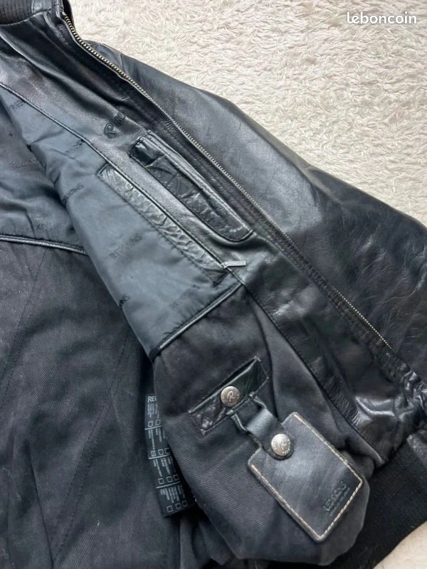 Veste Blouson cuir Redskins vintage US 90's - cuir buffle noir - XL homme (image 13)