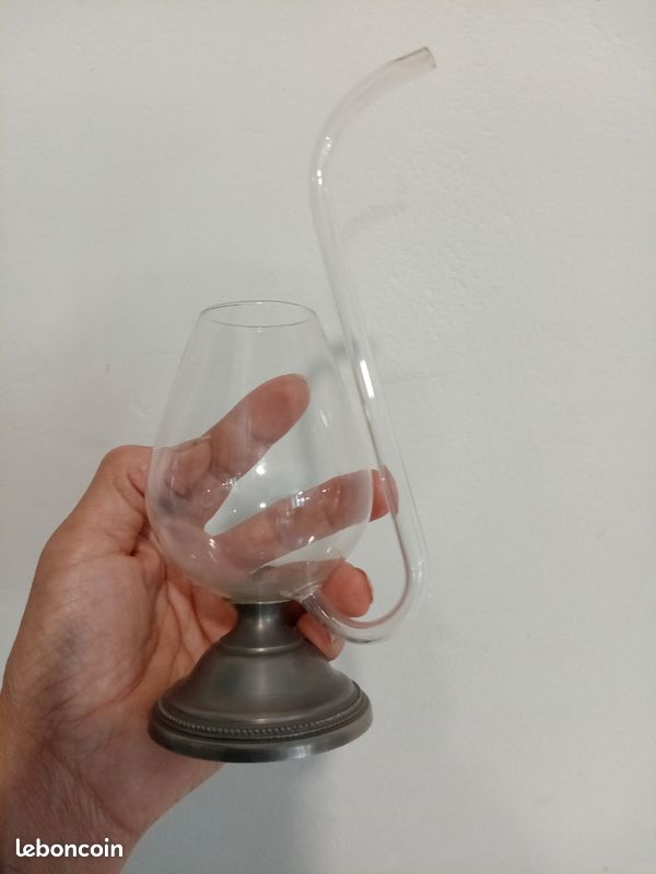 Ancien Verre pipe à Cognac avec pied en étain (image 3)