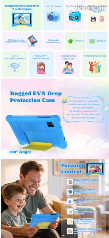 Tablette Enfant 7 Pouces Android 12 3-12 Ans Tablette Pour Enfant Quad