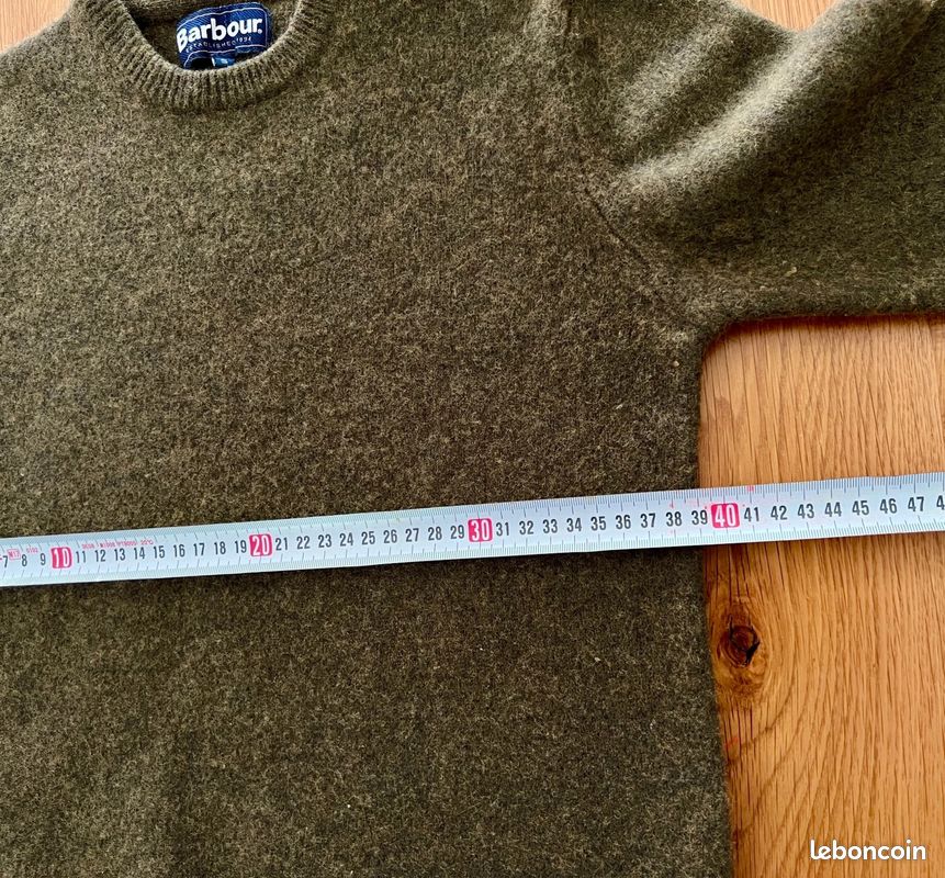 Pull Barbour Homme vert Olive 100% laine coudières marron Taille XS (image 12)
