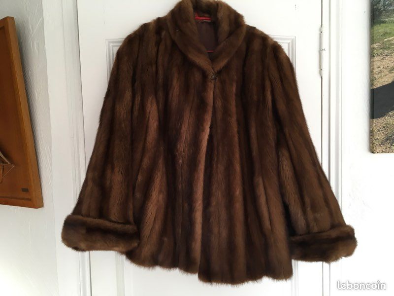 Veste En Vison Véritable - Fourrure Pleine Peau - Taille 40/42 Marron - Occasion Très Bon état