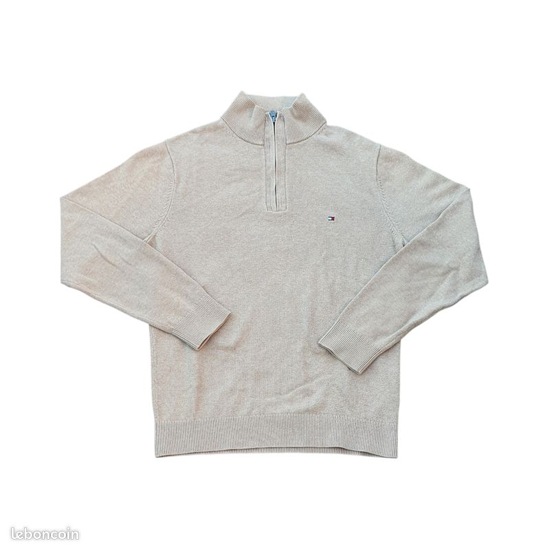 Tommy Hilfiger Half Zip Tshirt Manches Longues Beige - Size S (image 1)