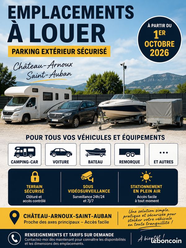 Emplacement tout vehicule sécurisé · à Château-Arnoux-Saint-Auban · 70 €/mois