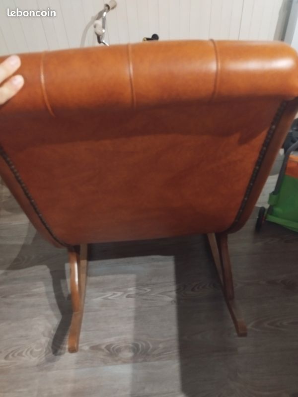 Fauteuil Rocking-chair bois et cuir (image 6)