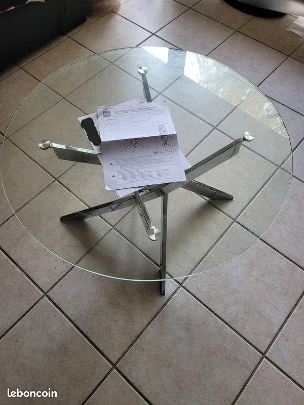Table basse ronde Verre et Chrome PIVO BUT avec facture et garantie 1 an (image 7)