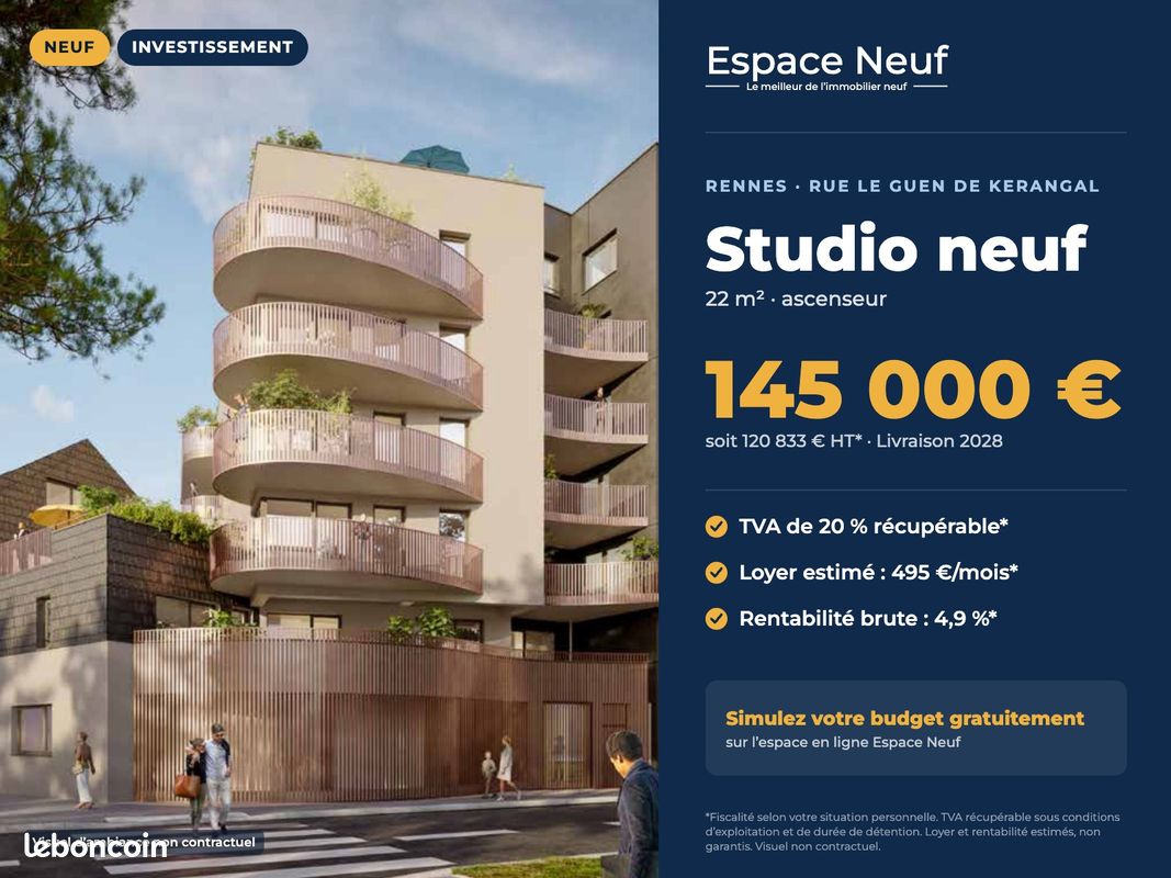 Appartement 1 pièce 22 m² · à Rennes · 22 m² · 145 000 €