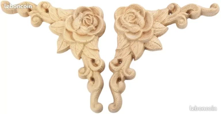 Lot De 4 Moulures Coin Bois Sculpté 20x20cm - Appliques Style Européen Pour Meubles Et Décoration