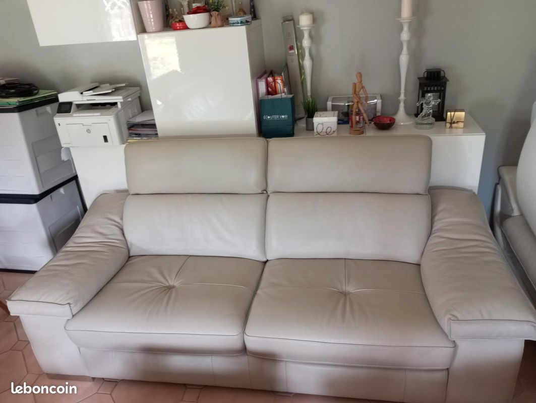 Canapé relax électrique 3 places tissu polyester beige - malko MALKO