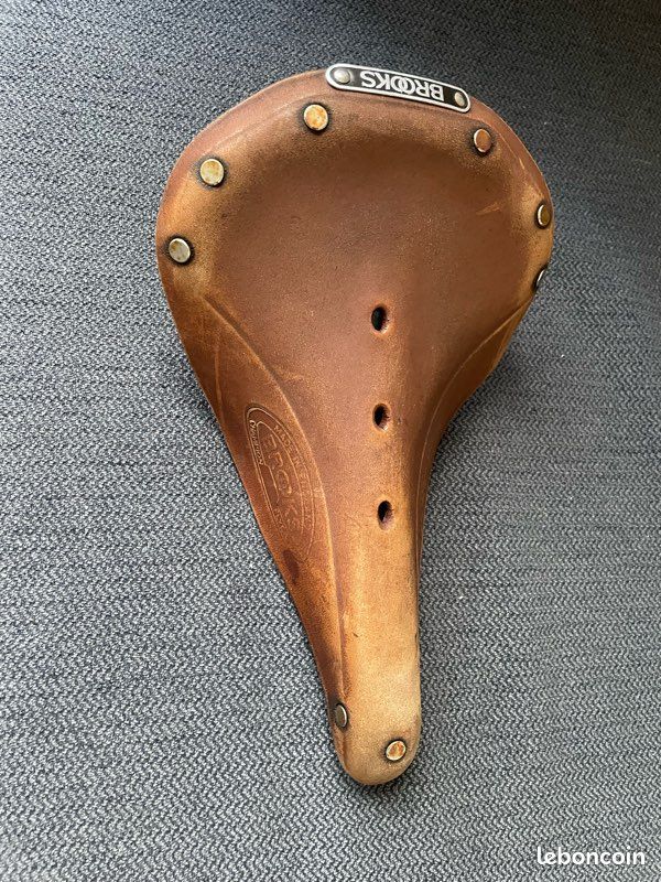 Brooks professionnel - Selle de vélo - Cuir marron - Gros clous en cuivre - Vintage - Selle - France