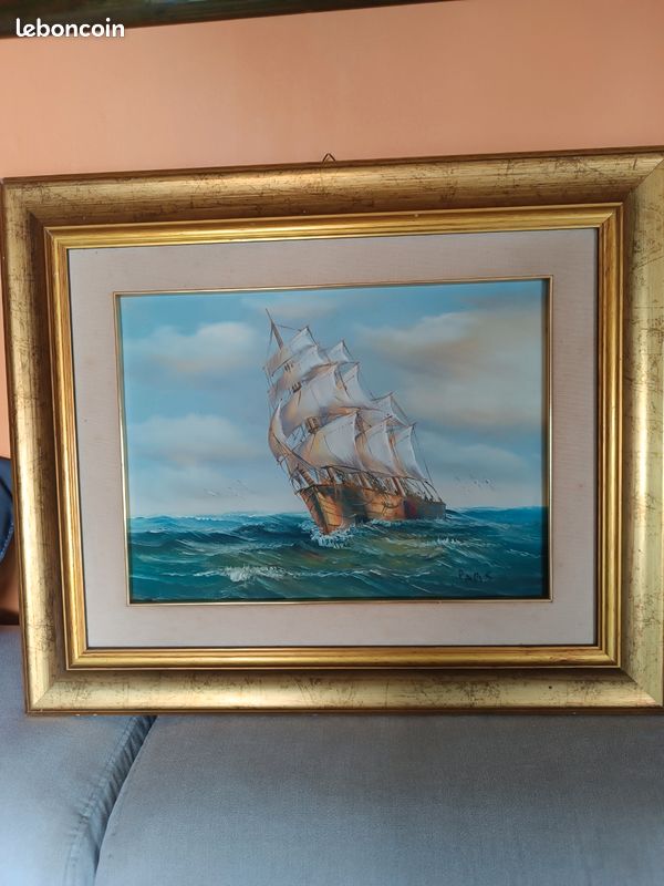 Peinture à l'huile originale sur toile : voilier « BREDERODE » paysage marin par Alexander Shenderov - Canada