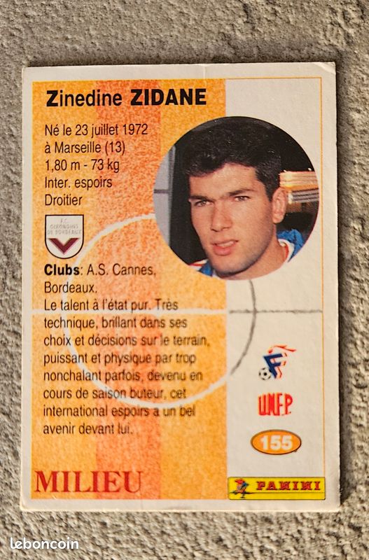 Carte Zinedine Zidane Rookie 1994 - France Vs Rép. Tchèque - Onze Mondial Rare