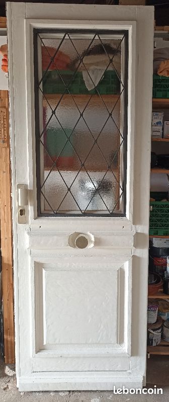 Porte d'entrée ancienne en bois fer forgé et vitre (image 2)