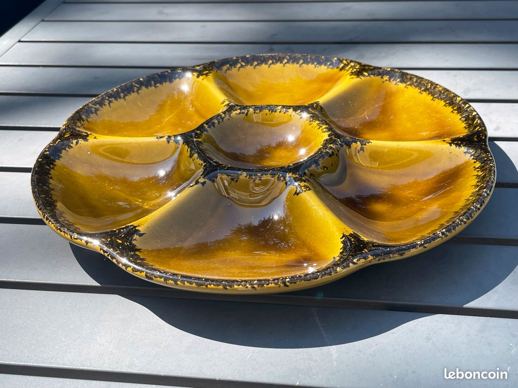 4 ASSIETTES à HUÎTRES Vintage Faïence émaillée GIEN France Années 60 – 70 (image 4)