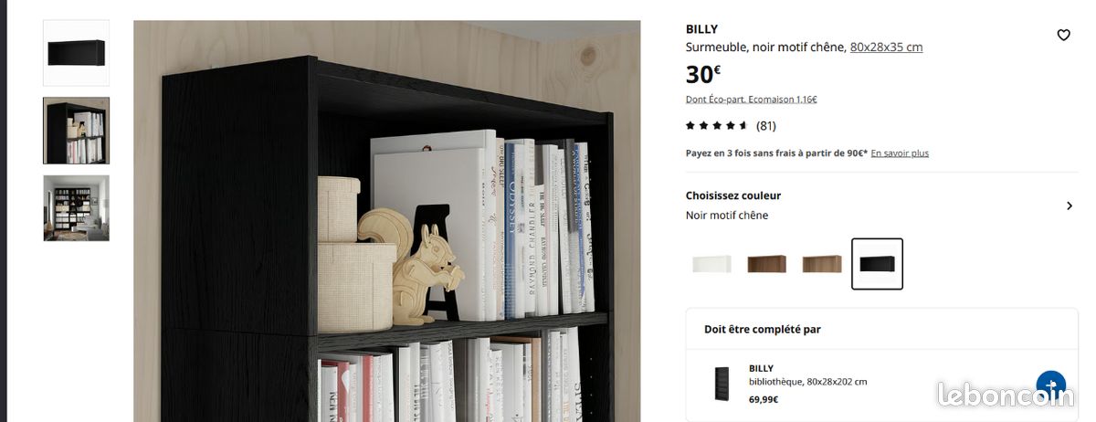 Étagères Billy IKEA Noires, 5 Niveaux, Hauteur 184 Cm, Bon état