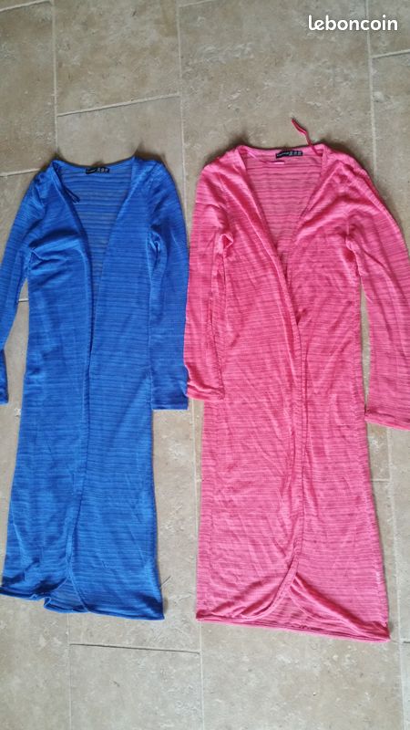 Gilets long et léger taille 34 bleu et rose "ahc" (image 1)