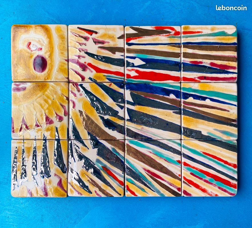 Panneau mural en céramique émaillée - Composition moderniste années 70 (image 1)