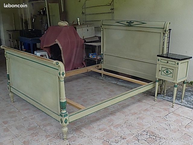 Lit ancien bois crême/vert (image 4)