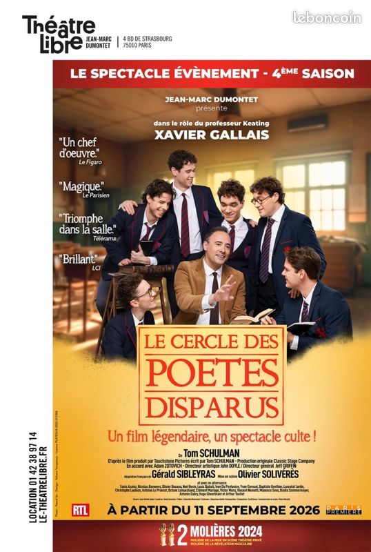 2 places pour le Cercle des Poètes Disparus au Théâtre Libre (image 1)