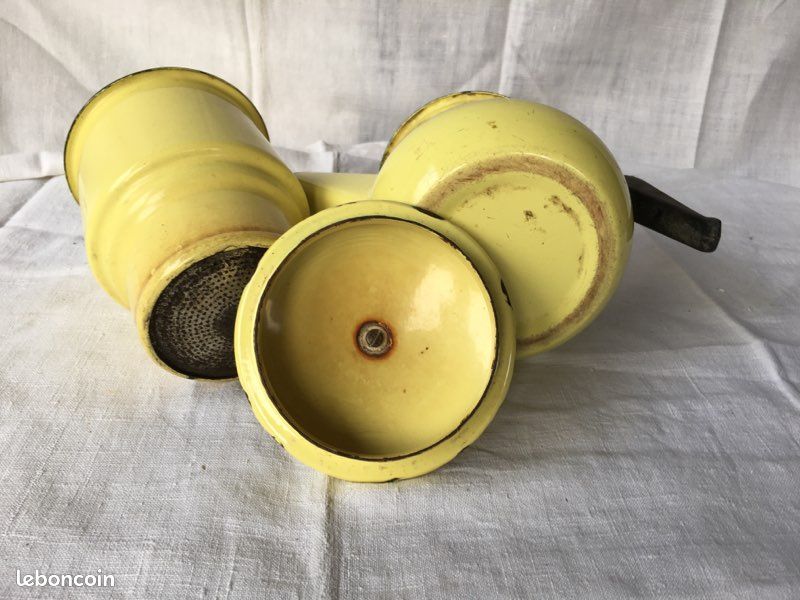Cafetière jaune émaillée vintage antiquité (image 4)