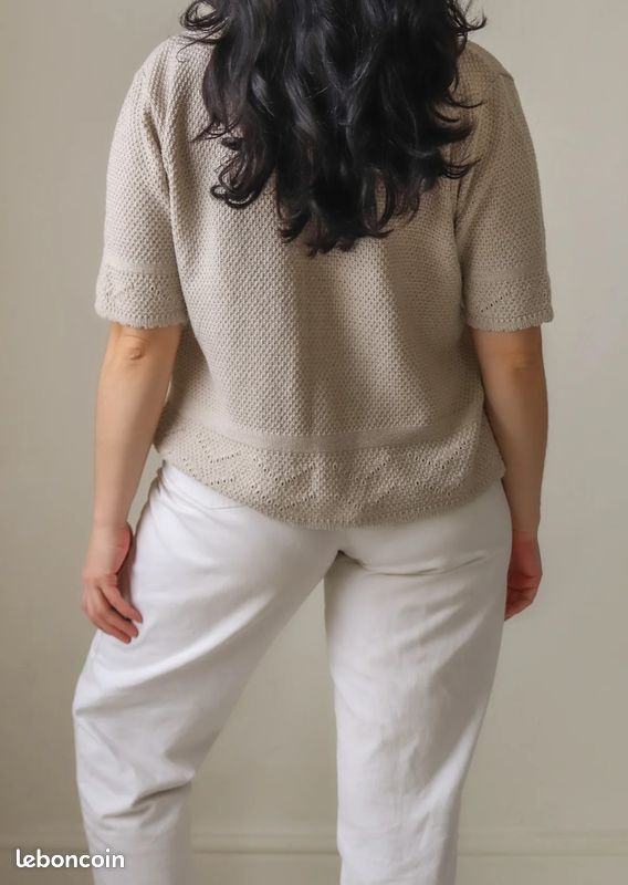 Cardigan à manches courtes beige clair vintage (image 3)