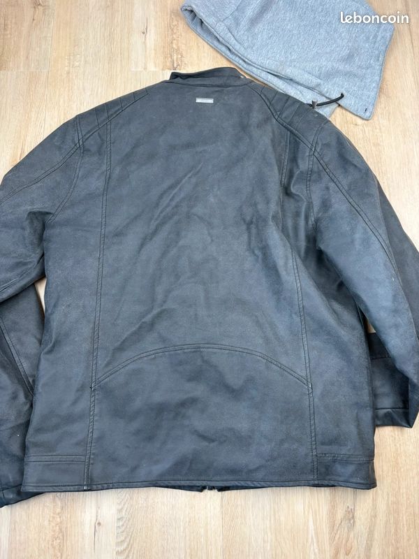 Blouson motard gris Kaporal taille L veste simili cuir et capuche amovible homme style (image 12)