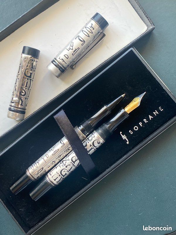 Stylo Plume Vintage Soprane En Métal Argenté, Décor Zèbre - Occasion, Argent Plaqué