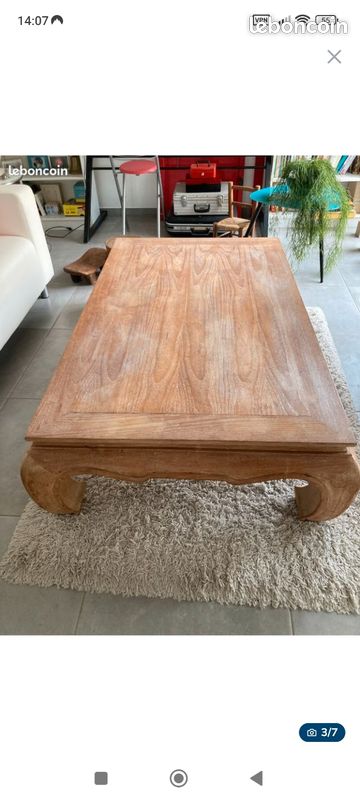 Table Basse En Bois Massif 70cm X 35cm - Plateau Mixte Bois/verre - Bon état - Occasion